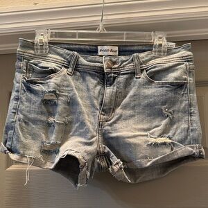 Distressed Light Blue Denim Shorts